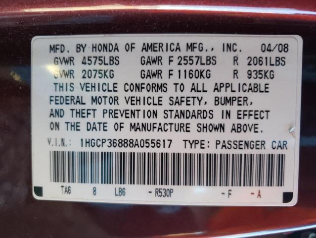 1HGCP36888A055617 - 2008 HONDA ACCORD EXL BURGUNDY photo 13