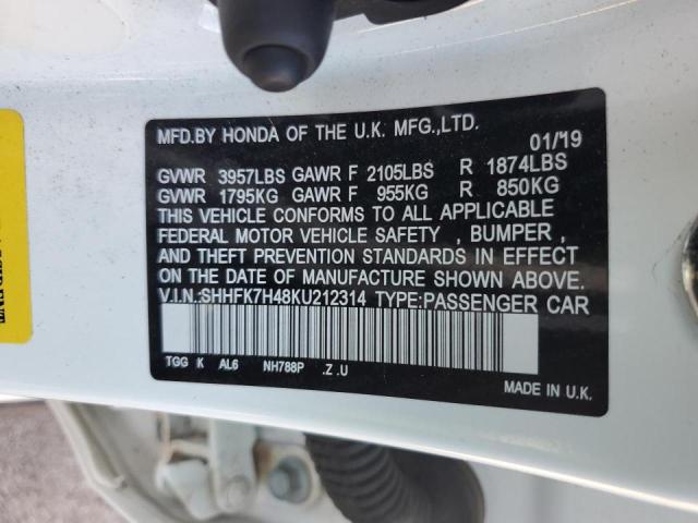 SHHFK7H48KU212314 - 2019 HONDA CIVIC SPORT Beyaz fotoğraf 13