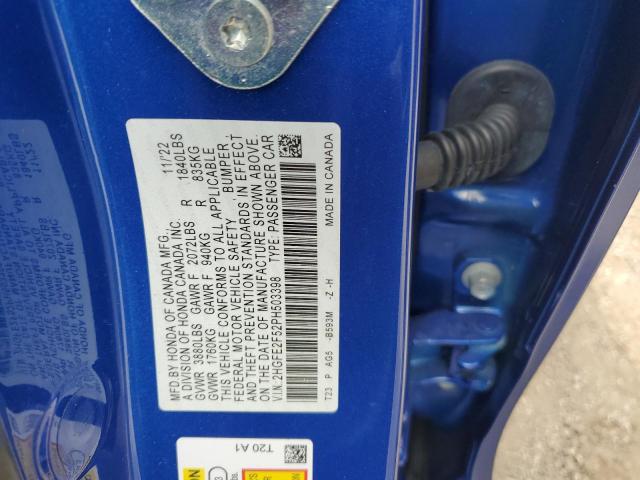 2HGFE2F52PH503398 - 2023 HONDA CIVIC SPORT Mavi foto 12
