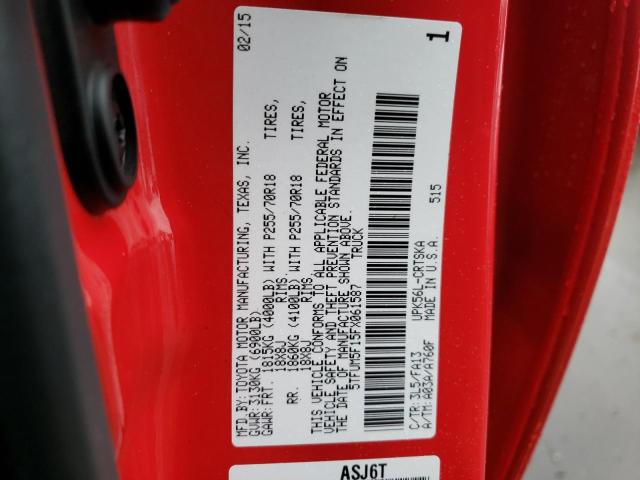 5TFUM5F15FX061587 - 2015 TOYOTA TUNDRA DOUBLE CAB SR/SR5 RED photo 12