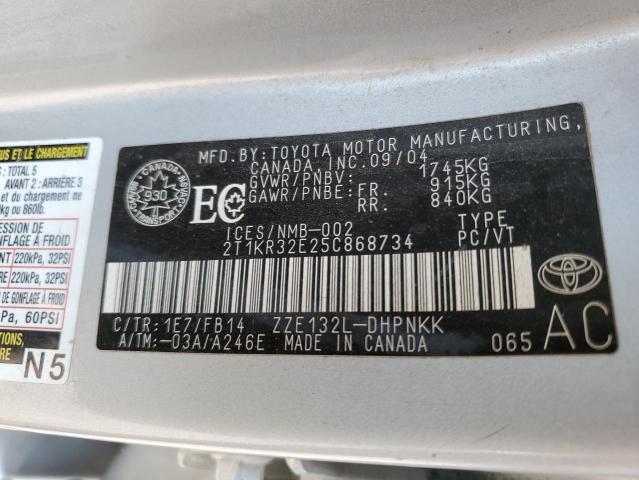 2T1KR32E25C868734 - 2005 TOYOTA COROLLA MA XR SILVER photo 14
