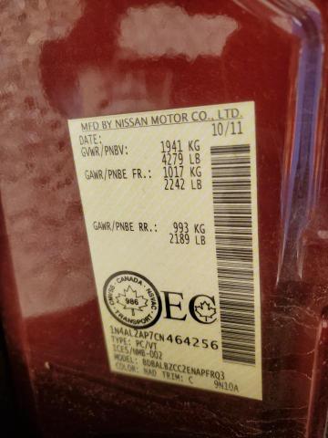 1N4AL2AP7CN464256 - 2012 NISSAN ALTIMA BASE 勃艮第红 照片 12