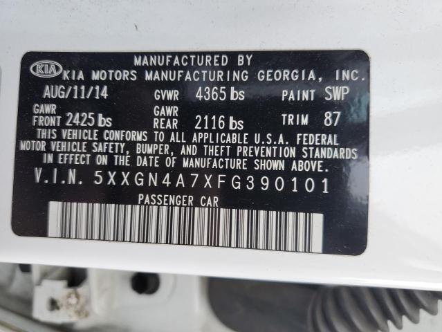 5XXGN4A7XFG390101 - 2015 KIA OPTIMA EX WHITE photo 12