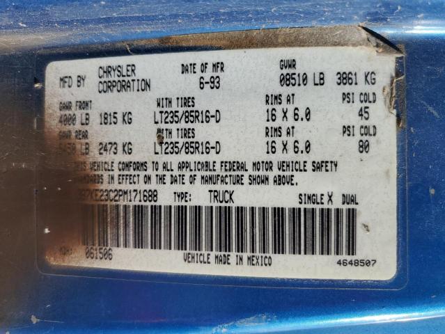 3B7KE23C2PM171688 - 1993 DODGE D-SERIES D200 BLUE photo 12