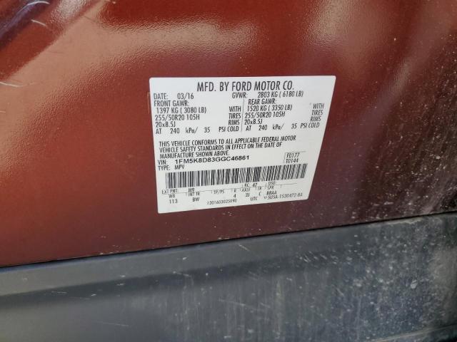 1FM5K8D83GGC46861 - 2016 FORD EXPLORER XLT Qəhvəyi foto 13