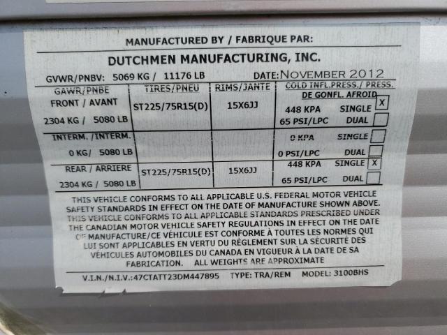 47CTATT23DM447895 - 2013 ASPEN TRAIL TRAILER WHITE photo 10