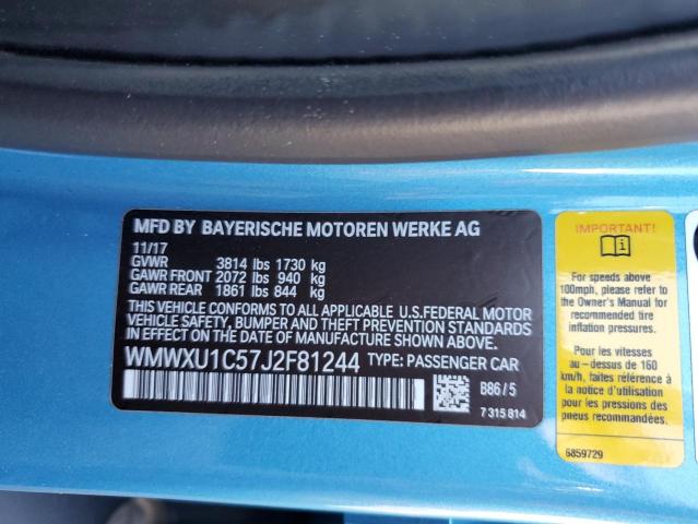 WMWXU1C57J2F81244 - 2018 MINI COOPER BLUE photo 12