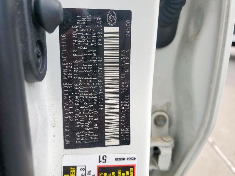 4T1C11AK5PU176797 - 2023 TOYOTA CAMRY LE WHITE photo 12