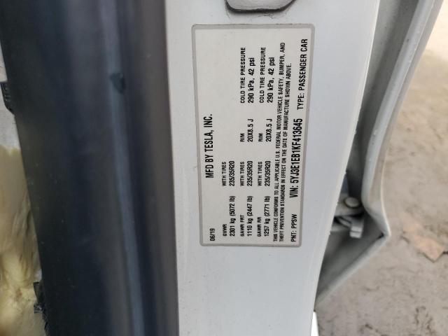 5YJ3E1EB1KF413645 - 2019 TESLA MODEL 3 Biały zdjęcie 12