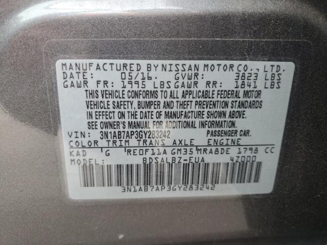 3N1AB7AP3GY283242 - 2016 NISSAN SENTRA S GRAY photo 13