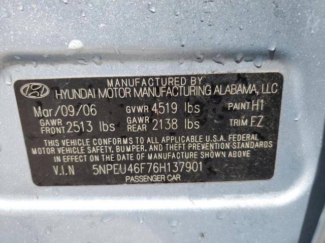 5NPEU46F76H137901 - 2006 HYUNDAI SONATA GLS BLUE photo 12