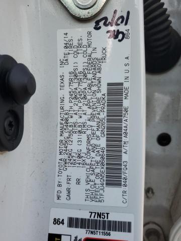 5TFJU4GN5EX060646 - 2014 TOYOTA TACOMA DOUBLE CAB PRERUNNER WHITE photo 12