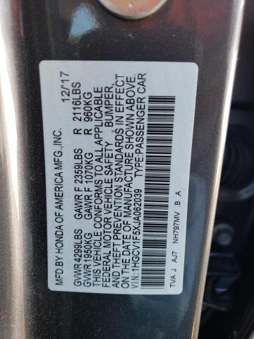 1HGCV1F5XJA062039 - 2018 HONDA ACCORD EXL GRAY photo 12