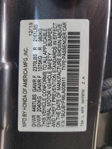 19UUB1F66LA008911 - 2020 ACURA TLX TECHNOLOGY GRAY photo 12