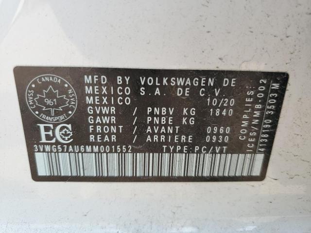 3VWG57AU6MM001552 - 2021 VOLKSWAGEN GOLF WHITE photo 12