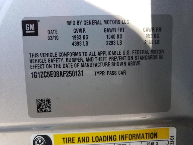 1G1ZC5E08AF250131 - 2010 CHEVROLET MALIBU 1LT 银色 照片 12