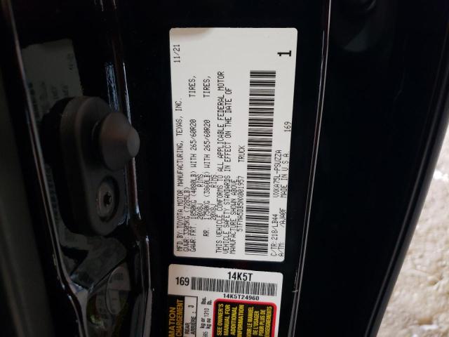 5TFMA5DB5NX001957 - 2022 TOYOTA TUNDRA CREWMAX PLATINUM შავი ფოტო 12