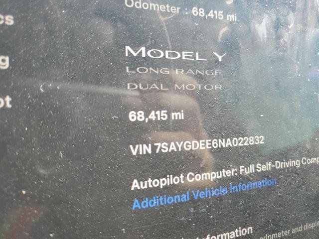 7SAYGDEE6NA022832 - 2022 TESLA MODEL Y თეთრი ფოტო 9