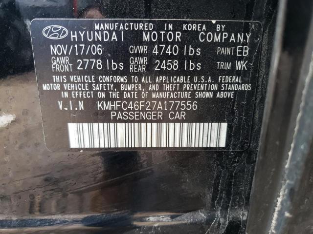 KMHFC46F27A177556 - 2007 HYUNDAI AZERA SE BLACK photo 13