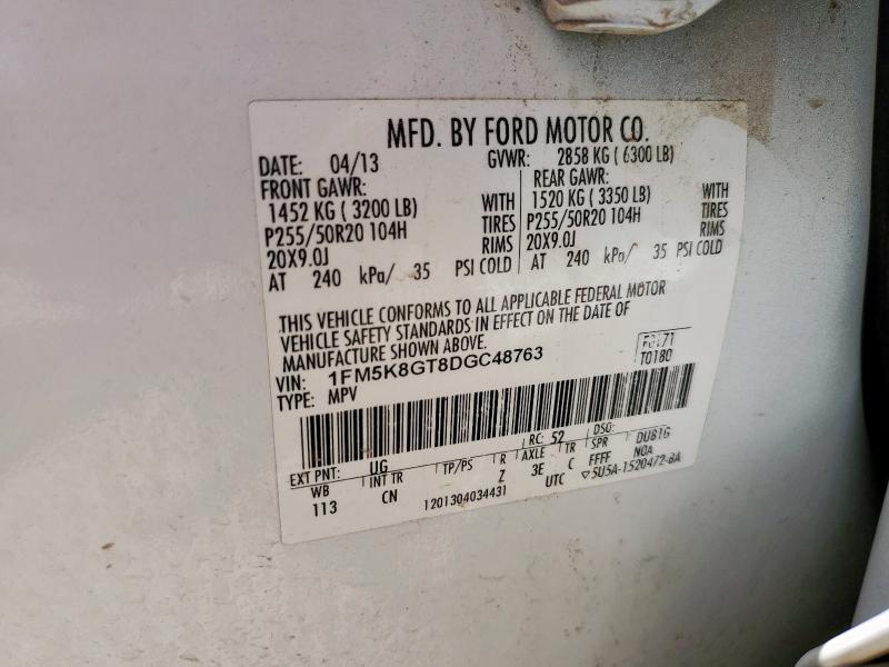 1FM5K8GT8DGC48763 - 2013 FORD EXPLORER SPORT Weiß Foto 13