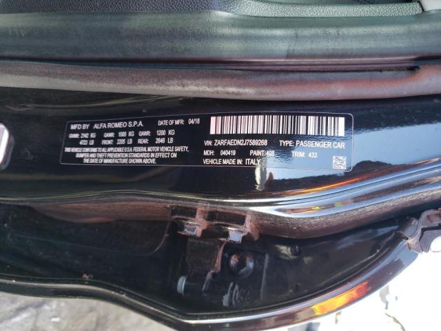 ZARFAEDN2J7589268 - 2018 ALFA ROMEO GIULIA Q4 შავი ფოტო 12