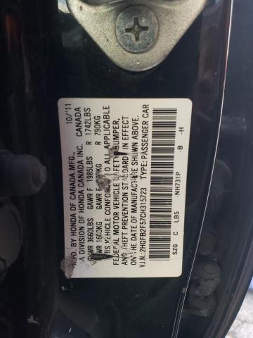 2HGFB2F57CH315723 - 2012 HONDA CIVIC LX 黑色 照片 12