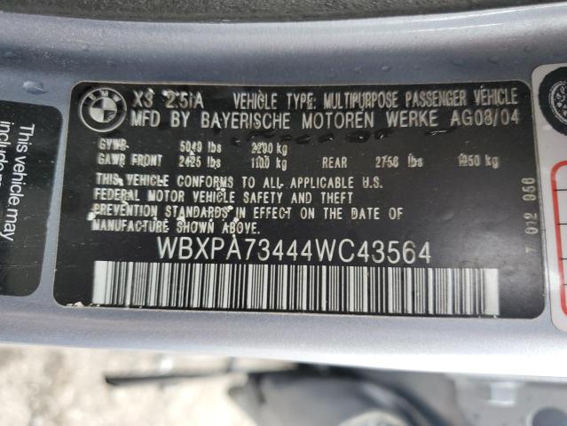 WBXPA73444WC43564 - 2004 BMW X3 2.5I SILVER photo 12