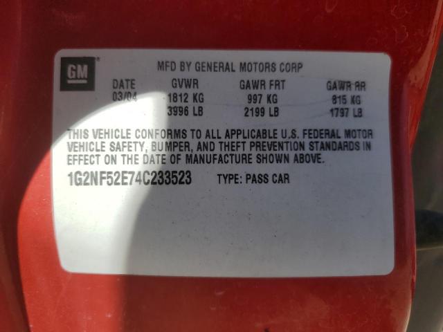 1G2NF52E74C233523 - 2004 PONTIAC GRAND AM SE1 RED photo 12
