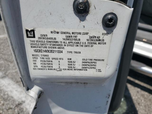 1GCEC14VX2E211334 - 2002 CHEVROLET SILVERADO C1500 WHITE photo 12