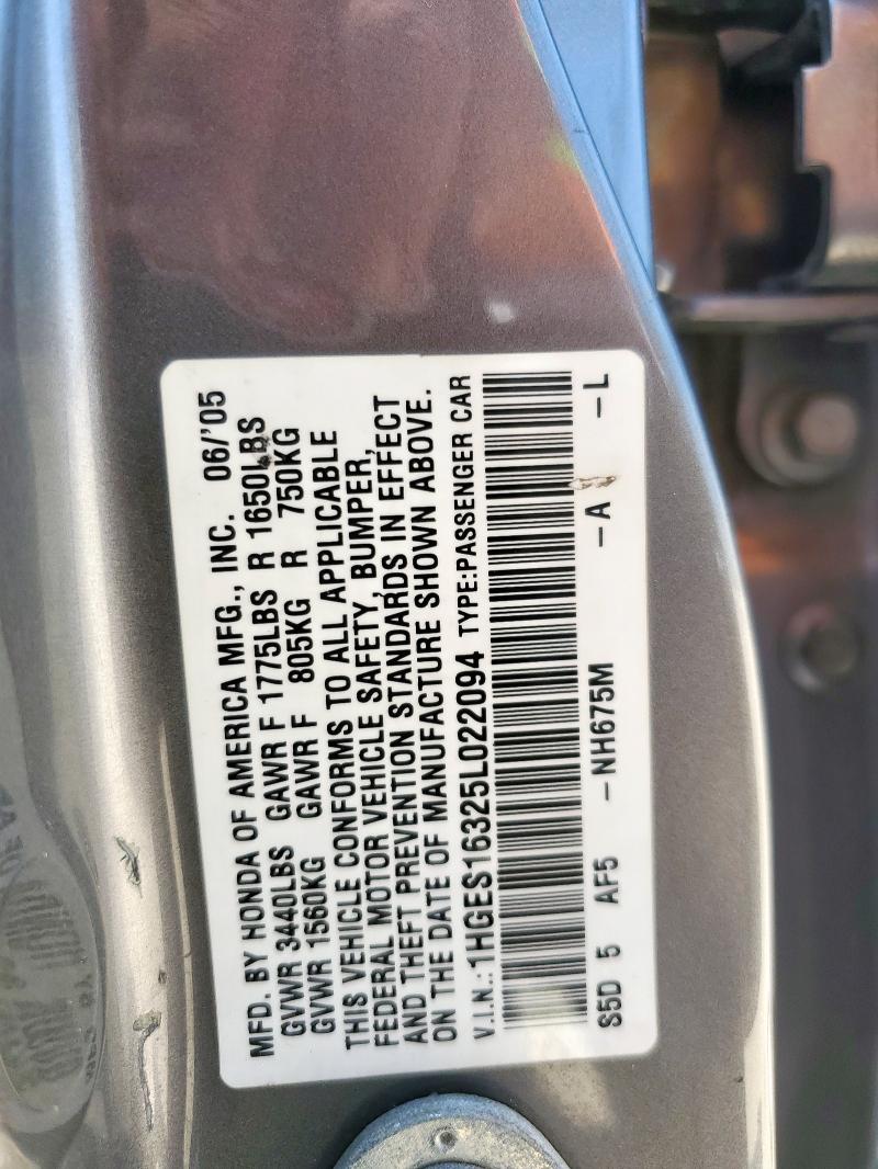 1HGES16325L022094 - 2005 HONDA CIVIC DX VP Gümüş foto 12