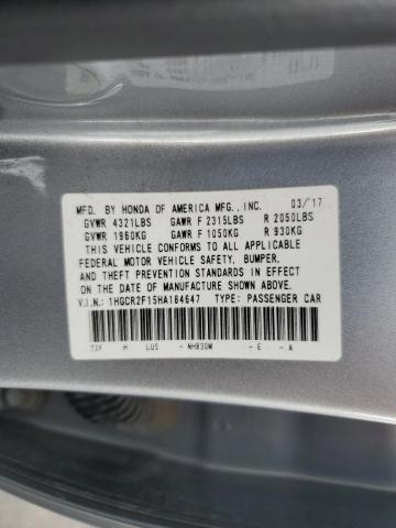 1HGCR2F15HA184647 - 2017 HONDA ACCORD SPORT SPECIAL EDITION SILVER photo 12