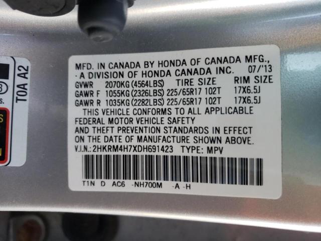 2HKRM4H7XDH691423 - 2013 HONDA CR-V EXL SILVER photo 10