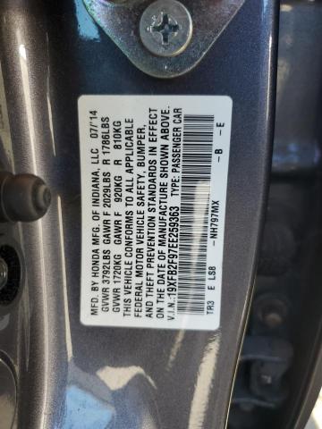 19XFB2F97EE259363 - 2014 HONDA CIVIC EXL ნაცრისფერი ფოტო 12