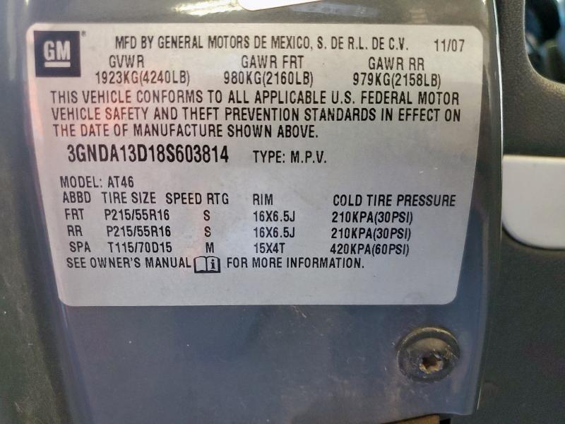 3GNDA13D18S603814 - 2008 CHEVROLET HHR LS GRAY photo 13