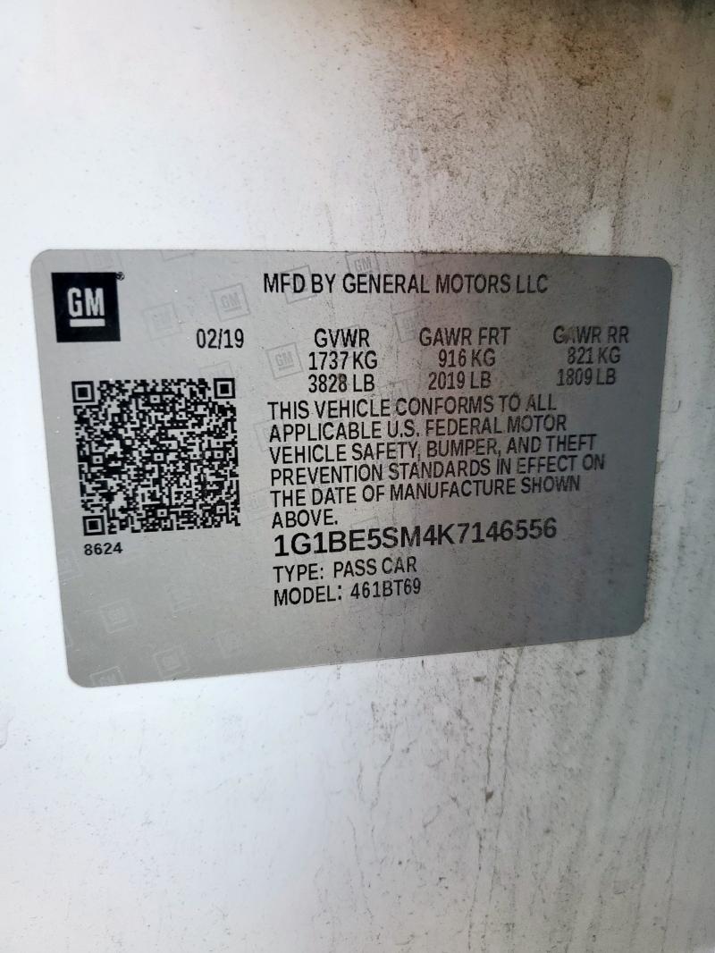 1G1BE5SM4K7146556 - 2019 CHEVROLET CRUZE LT თეთრი ფოტო 12