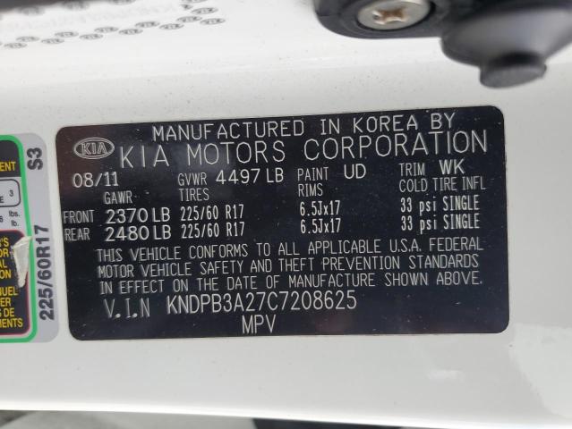 KNDPB3A27C7208625 - 2012 KIA SPORTAGE BASE WHITE photo 13