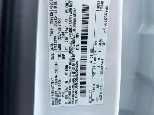 1FMCU0GD5JUD04604 - 2018 FORD ESCAPE SE Biały zdjęcie 13