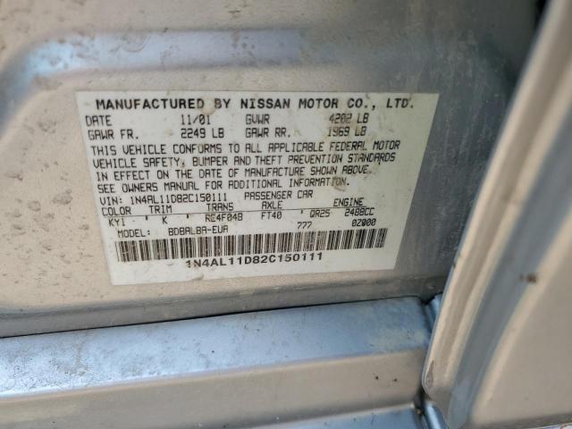 1N4AL11D82C150111 - 2002 NISSAN ALTIMA BASE SILVER photo 12