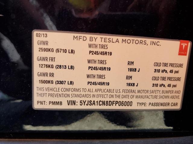 5YJSA1CN8DFP06000 - 2013 TESLA MODEL S BLUE photo 13