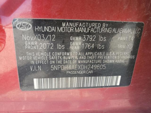 5NPDH4AEXDH249605 - 2013 HYUNDAI ELANTRA GLS RED photo 12