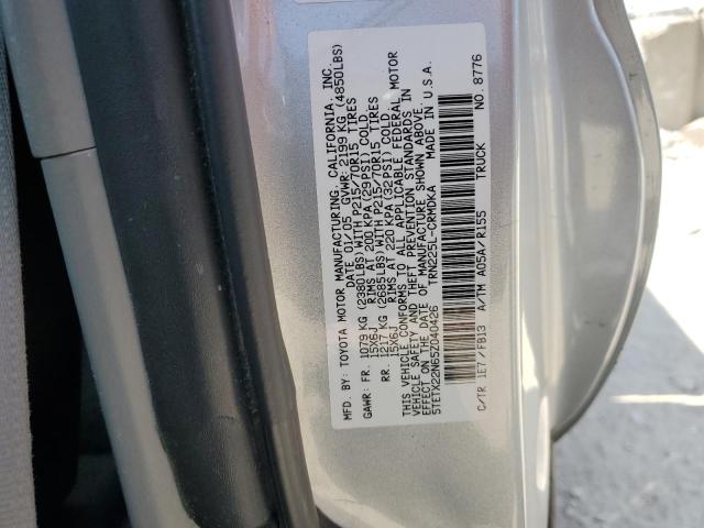 5TETX22N65Z040426 - 2005 TOYOTA TACOMA ACCESS CAB Серебристый фото 12