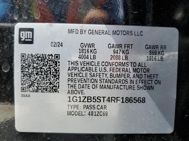 1G1ZB5ST4RF186568 - 2024 CHEVROLET MALIBU LS BLACK photo 12