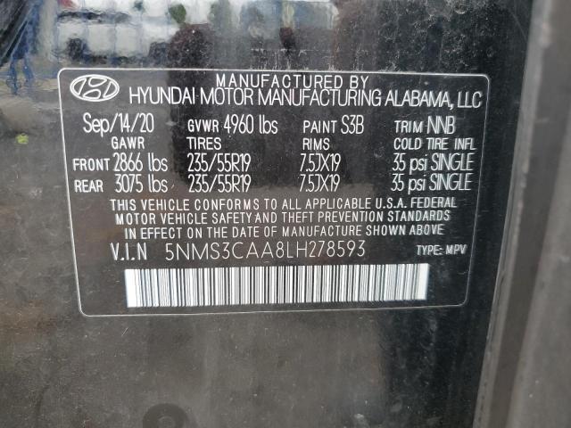 5NMS3CAA8LH278593 - 2020 HYUNDAI SANTA FE SEL BLACK photo 13