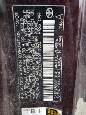 JTKDE3B7XA0312724 - 2010 TOYOTA SCION TC იასამნისფერი ფოტო 12