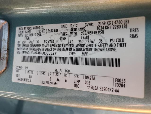 1FMCU0J93DUC03327 - 2013 FORD ESCAPE TITANIUM TURQUOISE photo 13