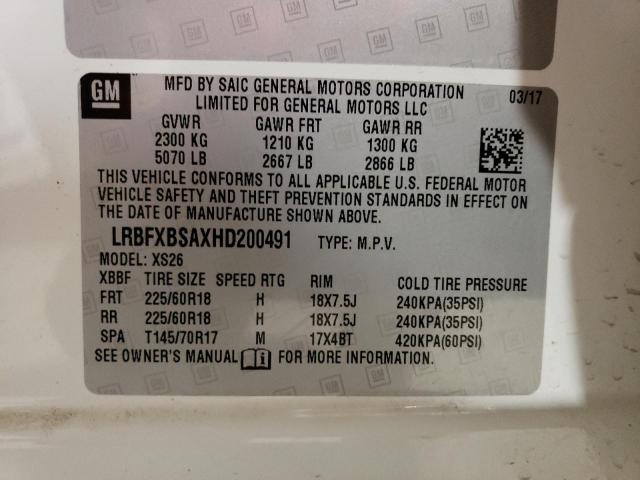 LRBFXBSAXHD200491 - 2017 BUICK ENVISION ESSENCE WHITE photo 13