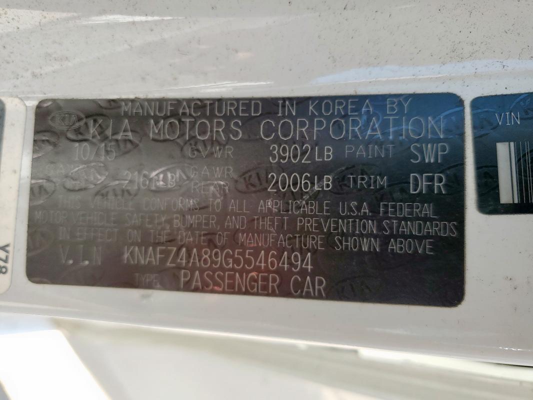 KNAFZ4A89G5546494 - 2016 KIA FORTE EX 白色 照片 13