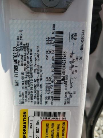 3LN6L5KU0KR621963 - 2019 LINCOLN MKZ თეთრი ფოტო 12