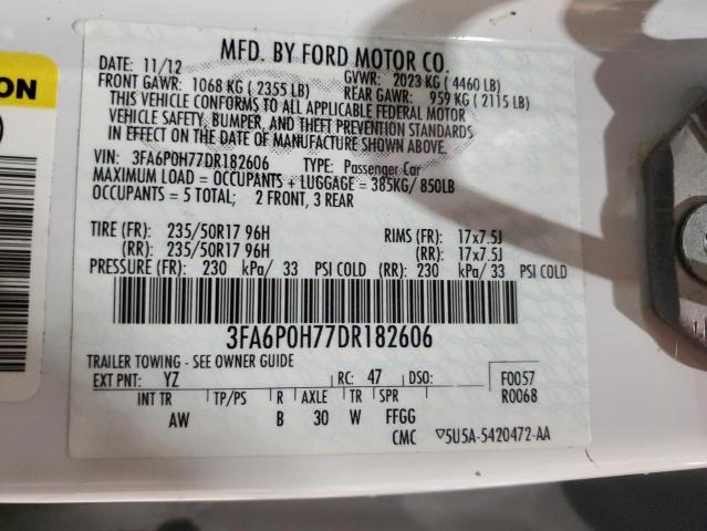 3FA6P0H77DR182606 - 2013 FORD FUSION SE WHITE photo 12