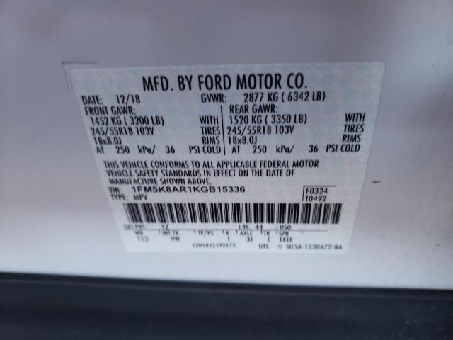 1FM5K8AR1KGB15336 - 2019 FORD EXPLORER POLICE INTERCEPTOR WHITE photo 10